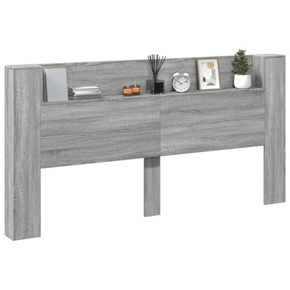 Headboard Cabinet with LED Grey Sonoma 200x16.5x103.5 cm