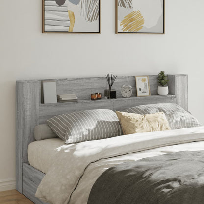 Headboard Cabinet with LED Grey Sonoma 200x16.5x103.5 cm