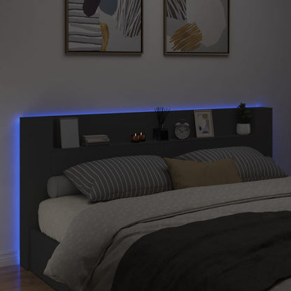 Headboard Cabinet with LED Black 220x16.5x103.5 cm