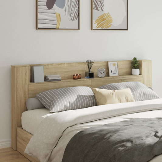 Headboard Cabinet with LED Sonoma Oak 220x16.5x103.5 cm