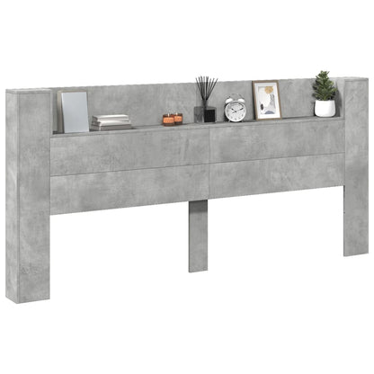 Headboard Cabinet with LED Concrete Grey 220x16.5x103.5 cm