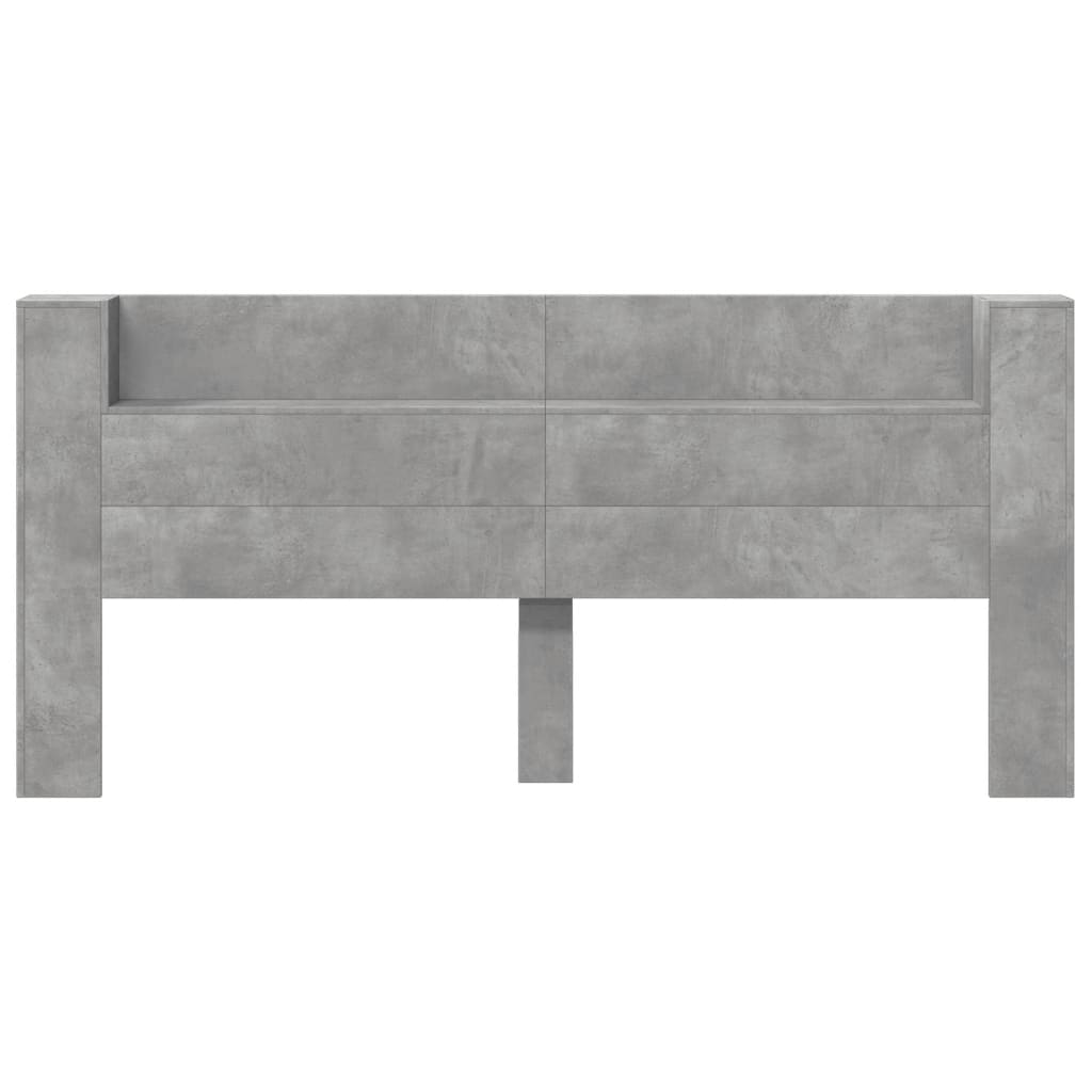 Headboard Cabinet with LED Concrete Grey 220x16.5x103.5 cm