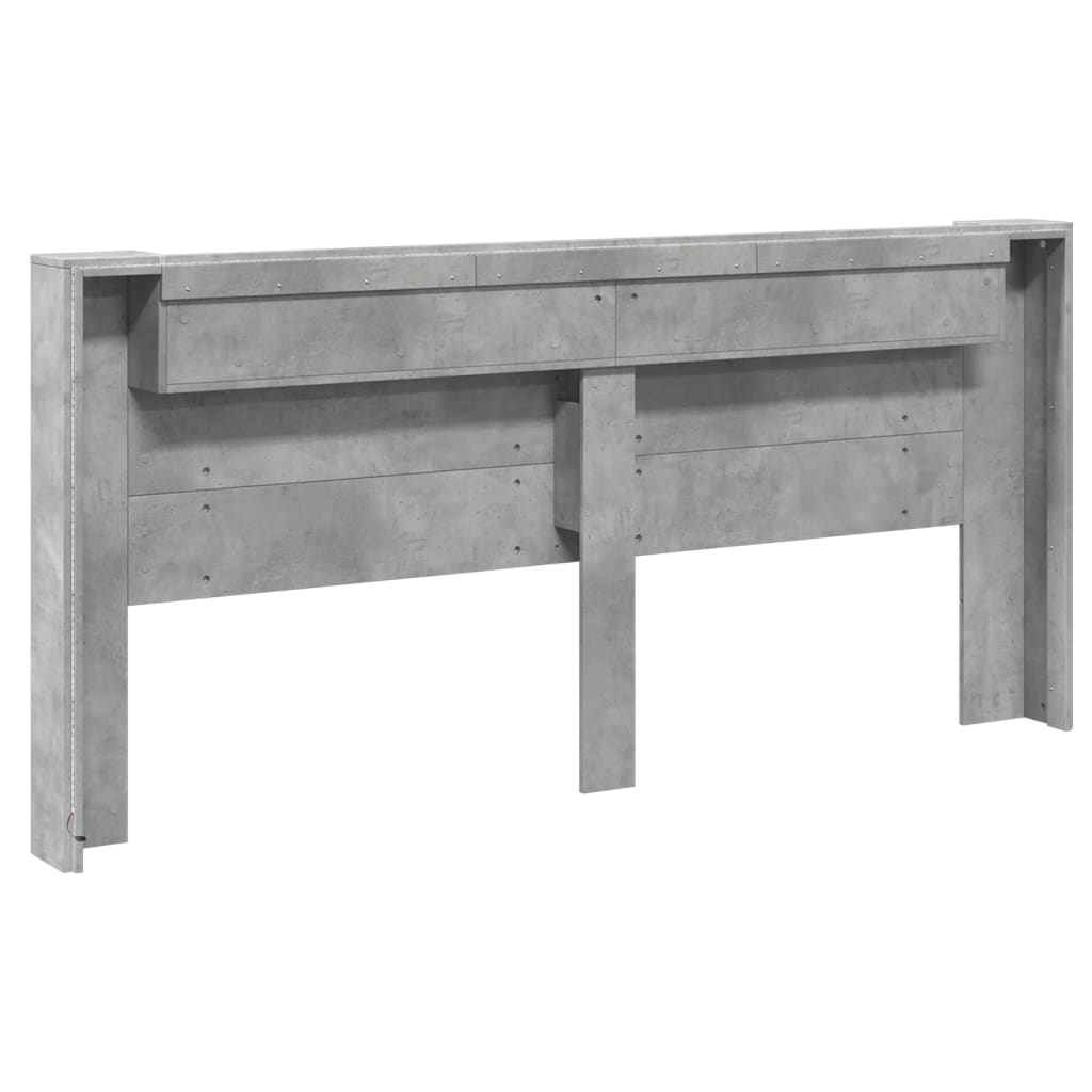 Headboard Cabinet with LED Concrete Grey 220x16.5x103.5 cm