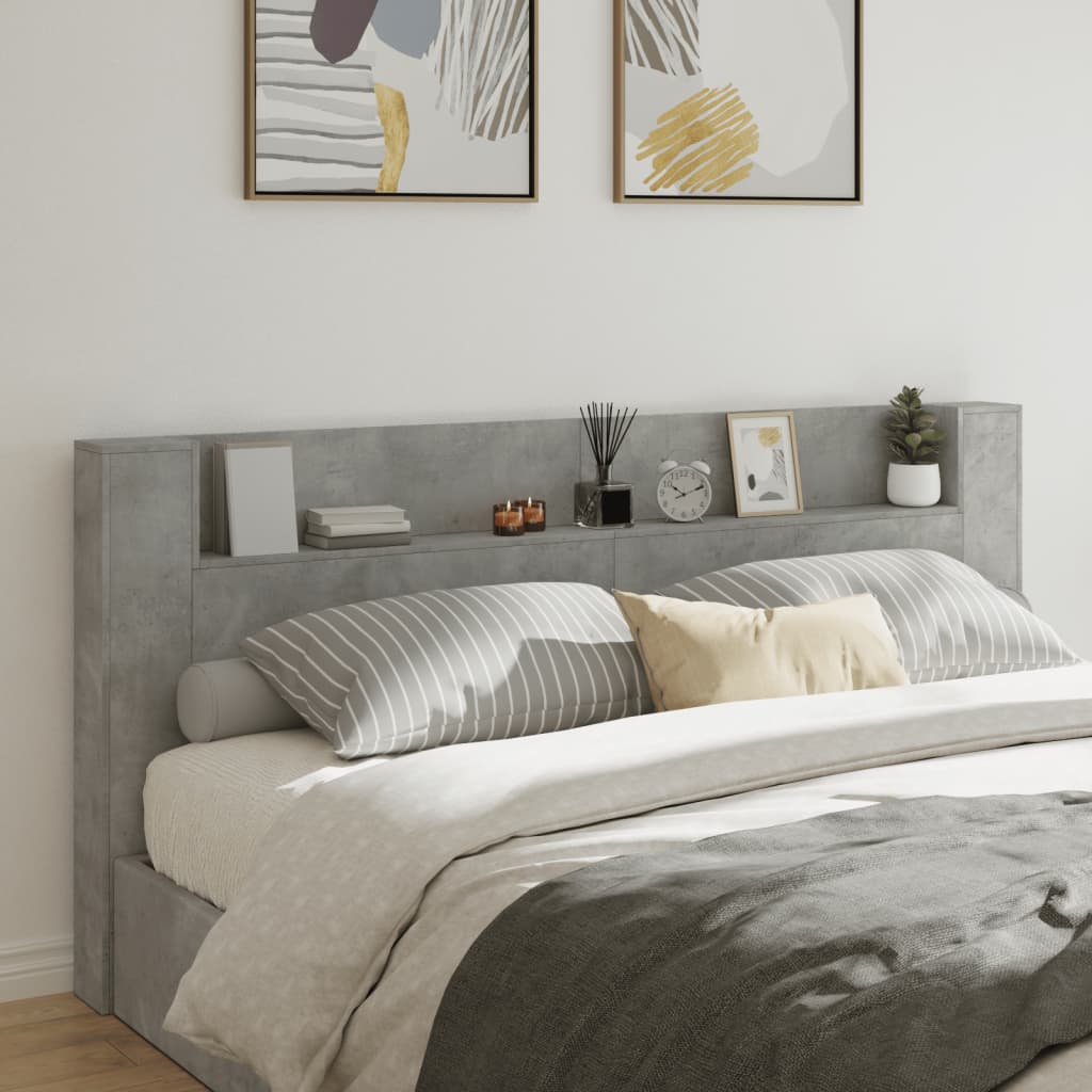 Headboard Cabinet with LED Concrete Grey 220x16.5x103.5 cm