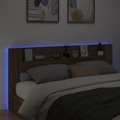 Headboard Cabinet with LED Brown Oak 220x16.5x103.5 cm