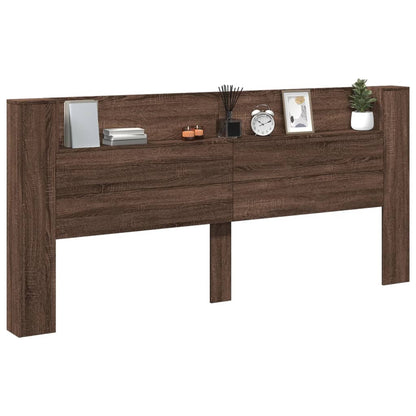 Headboard Cabinet with LED Brown Oak 220x16.5x103.5 cm