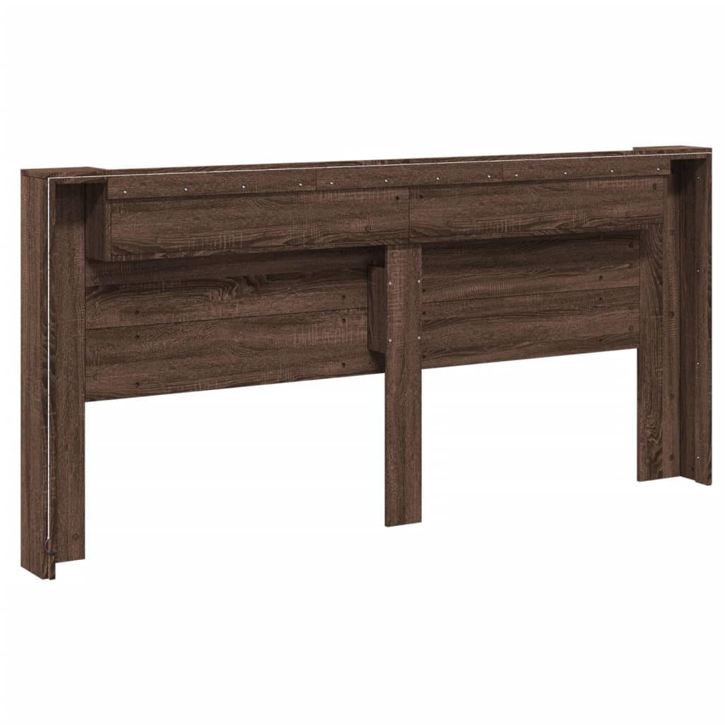 Headboard Cabinet with LED Brown Oak 220x16.5x103.5 cm