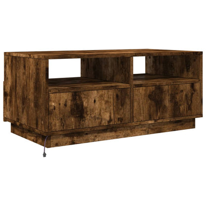 Coffee Table with LED Lights Smoked Oak 90x49x40 cm