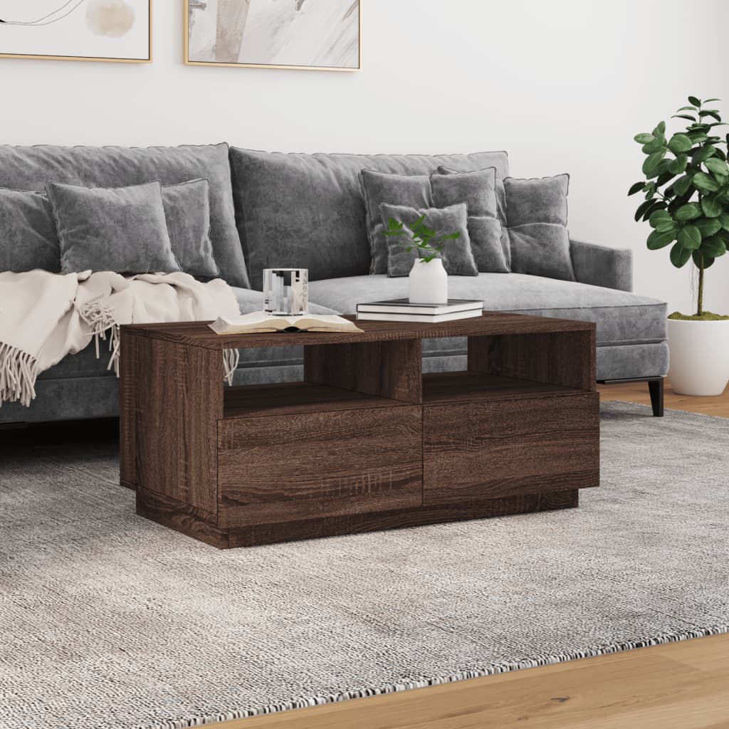 Coffee Table with LED Lights Brown Oak 90x49x40 cm