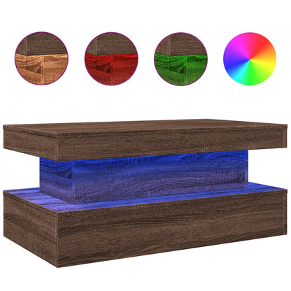 Coffee Table with LED Lights Brown Oak 90x50x40 cm