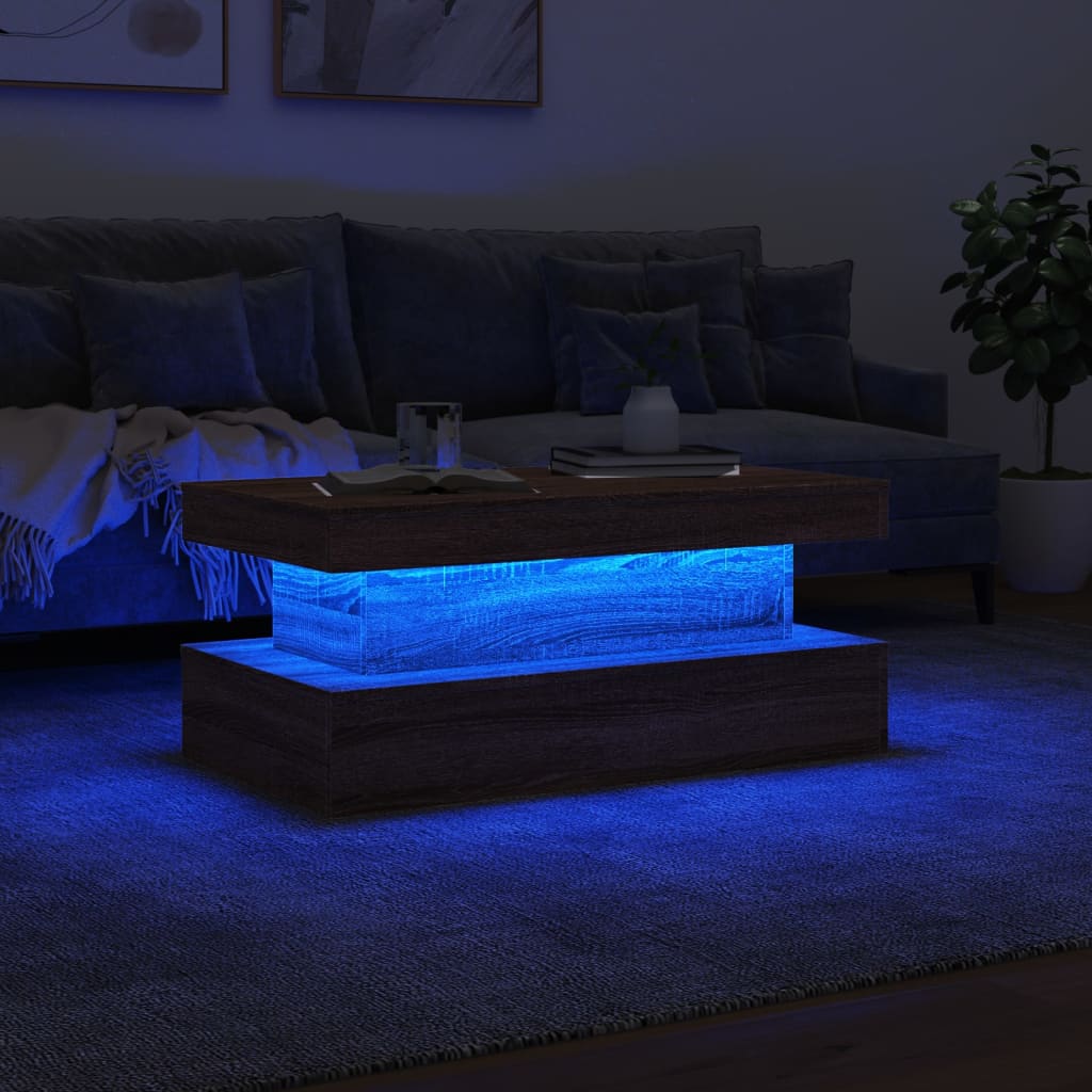 Coffee Table with LED Lights Brown Oak 90x50x40 cm