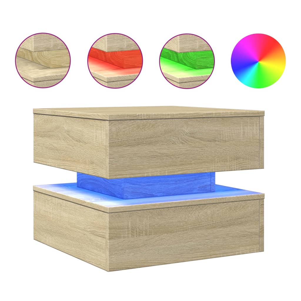 Coffee Table with LED Lights Sonoma Oak 50x50x40 cm