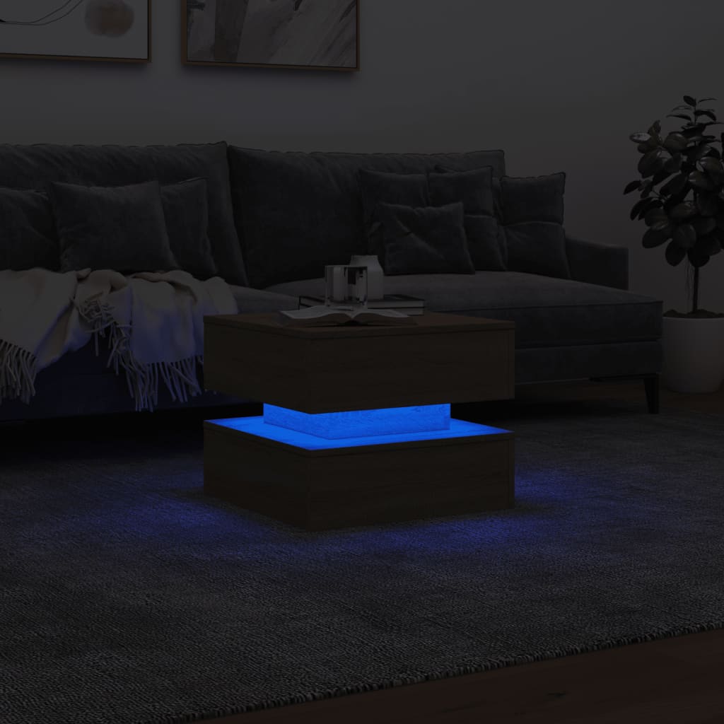 Coffee Table with LED Lights Sonoma Oak 50x50x40 cm