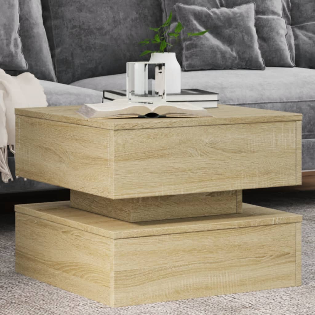 Coffee Table with LED Lights Sonoma Oak 50x50x40 cm