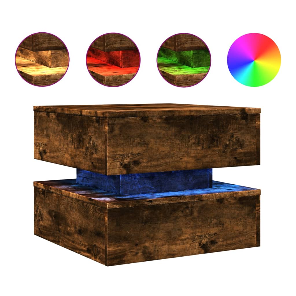 Coffee Table with LED Lights Smoked Oak 50x50x40 cm