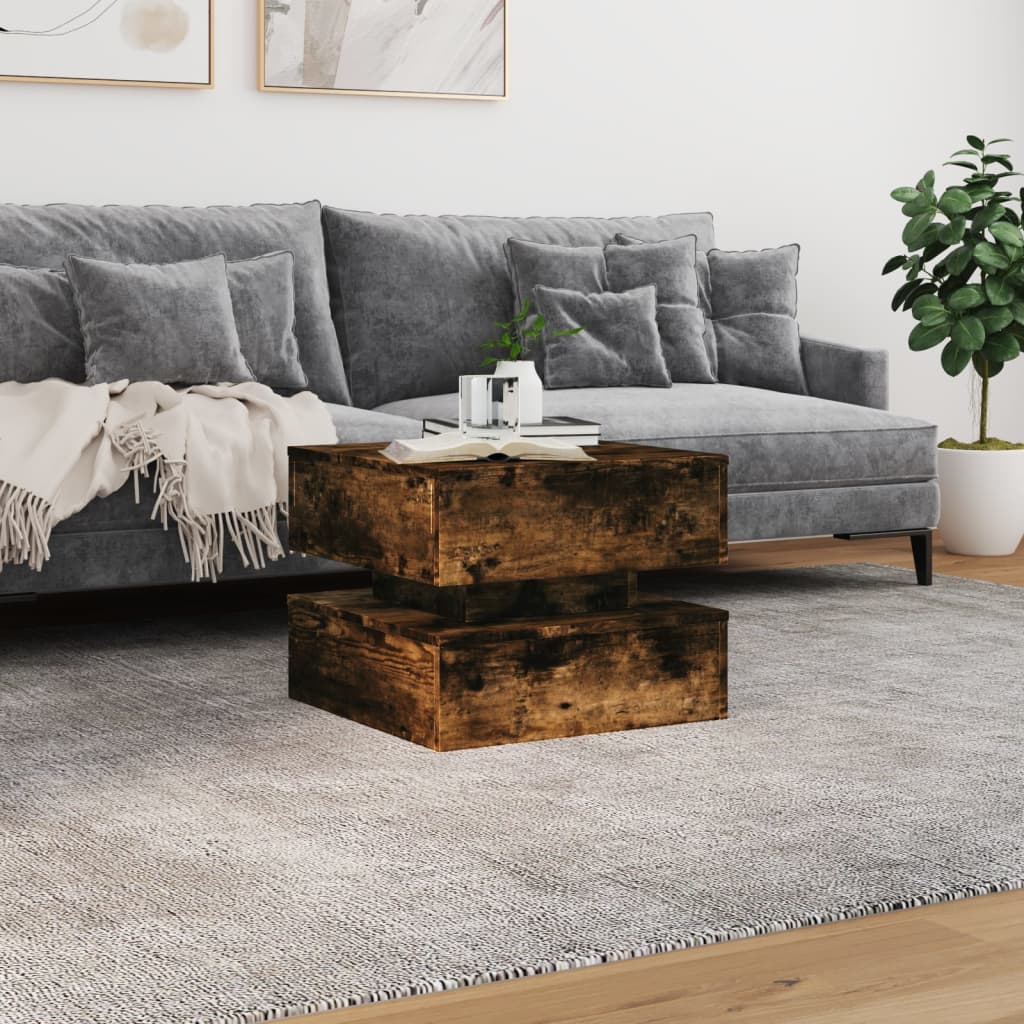 Coffee Table with LED Lights Smoked Oak 50x50x40 cm