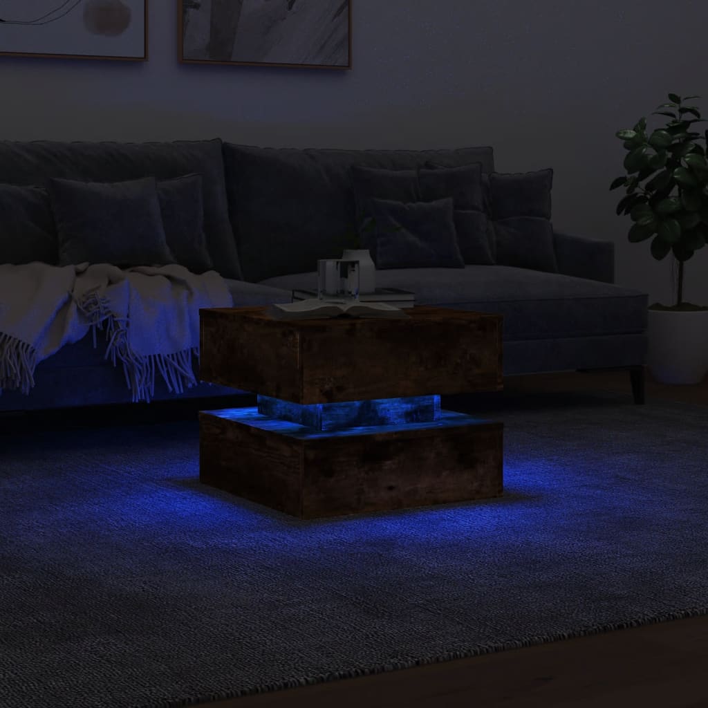 Coffee Table with LED Lights Smoked Oak 50x50x40 cm