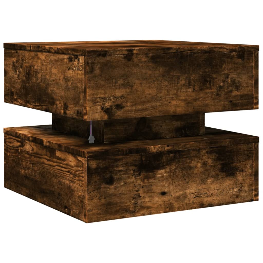 Coffee Table with LED Lights Smoked Oak 50x50x40 cm