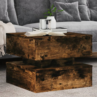 Coffee Table with LED Lights Smoked Oak 50x50x40 cm