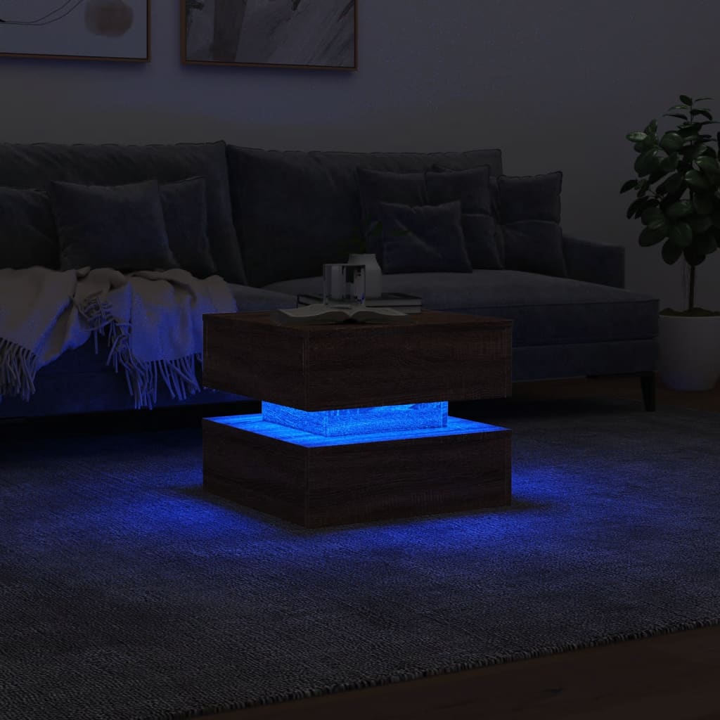 Coffee Table with LED Lights Brown Oak 50x50x40 cm