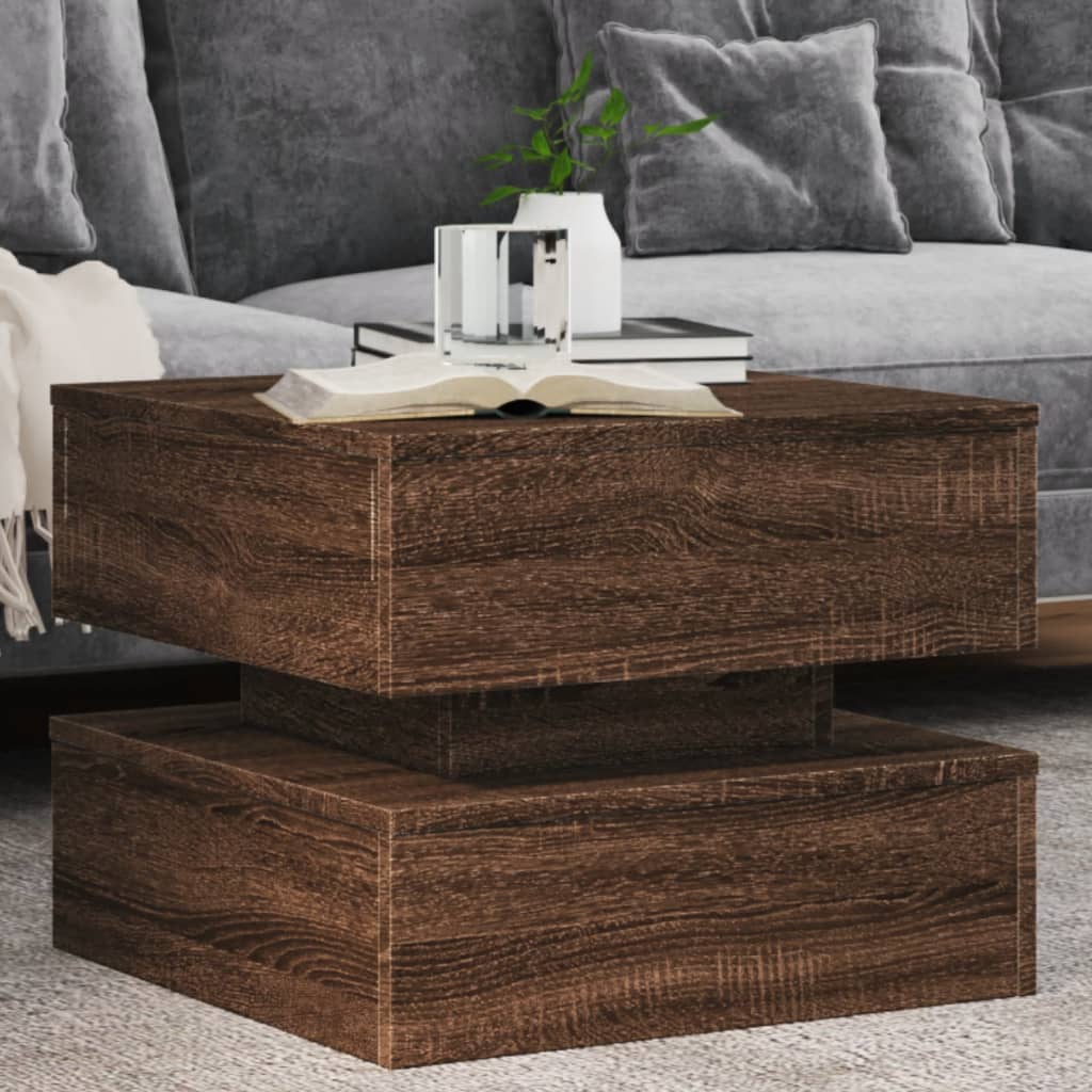 Coffee Table with LED Lights Brown Oak 50x50x40 cm