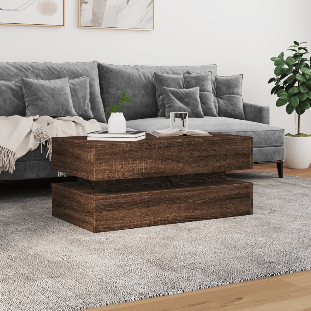 Coffee Table with LED Lights Brown Oak 90x50x40 cm