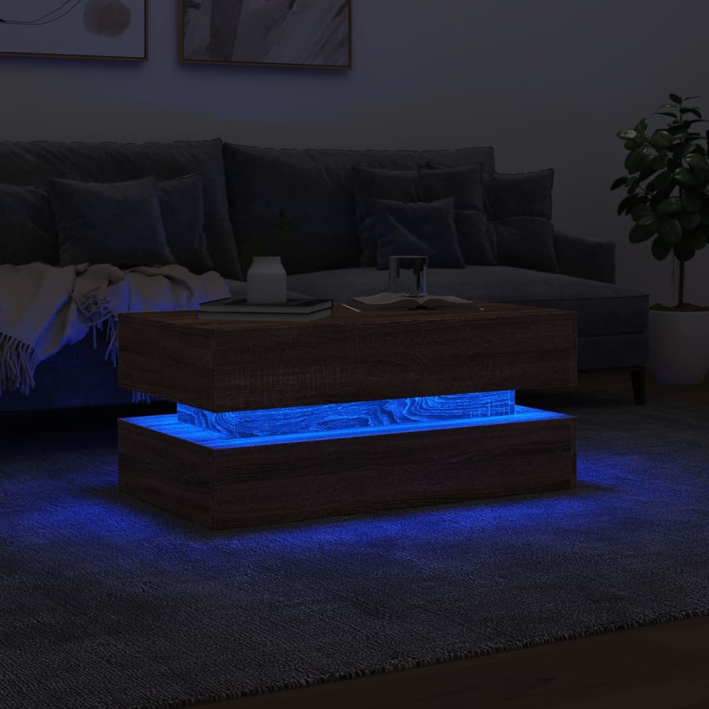 Coffee Table with LED Lights Brown Oak 90x50x40 cm