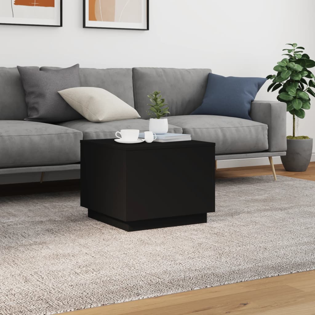 Coffee Table with LED Lights Black 50x50x40 cm