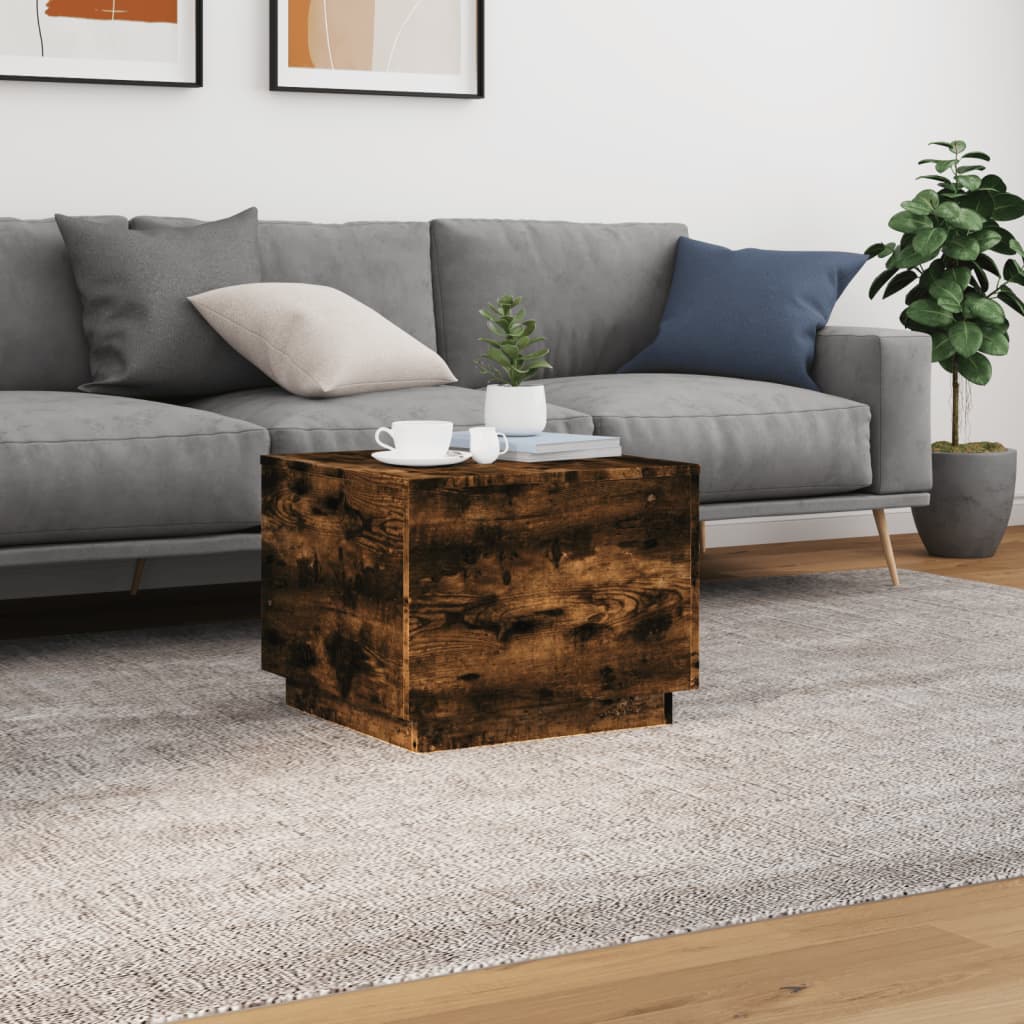 Coffee Table with LED Lights Smoked Oak 50x50x40 cm