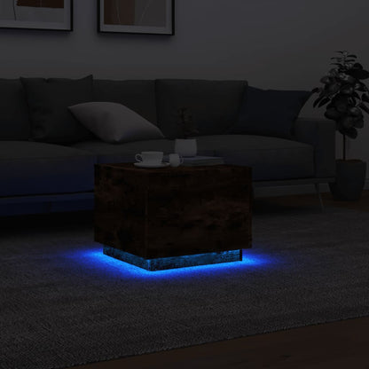 Coffee Table with LED Lights Smoked Oak 50x50x40 cm