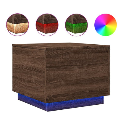 Coffee Table with LED Lights Brown Oak 50x50x40 cm