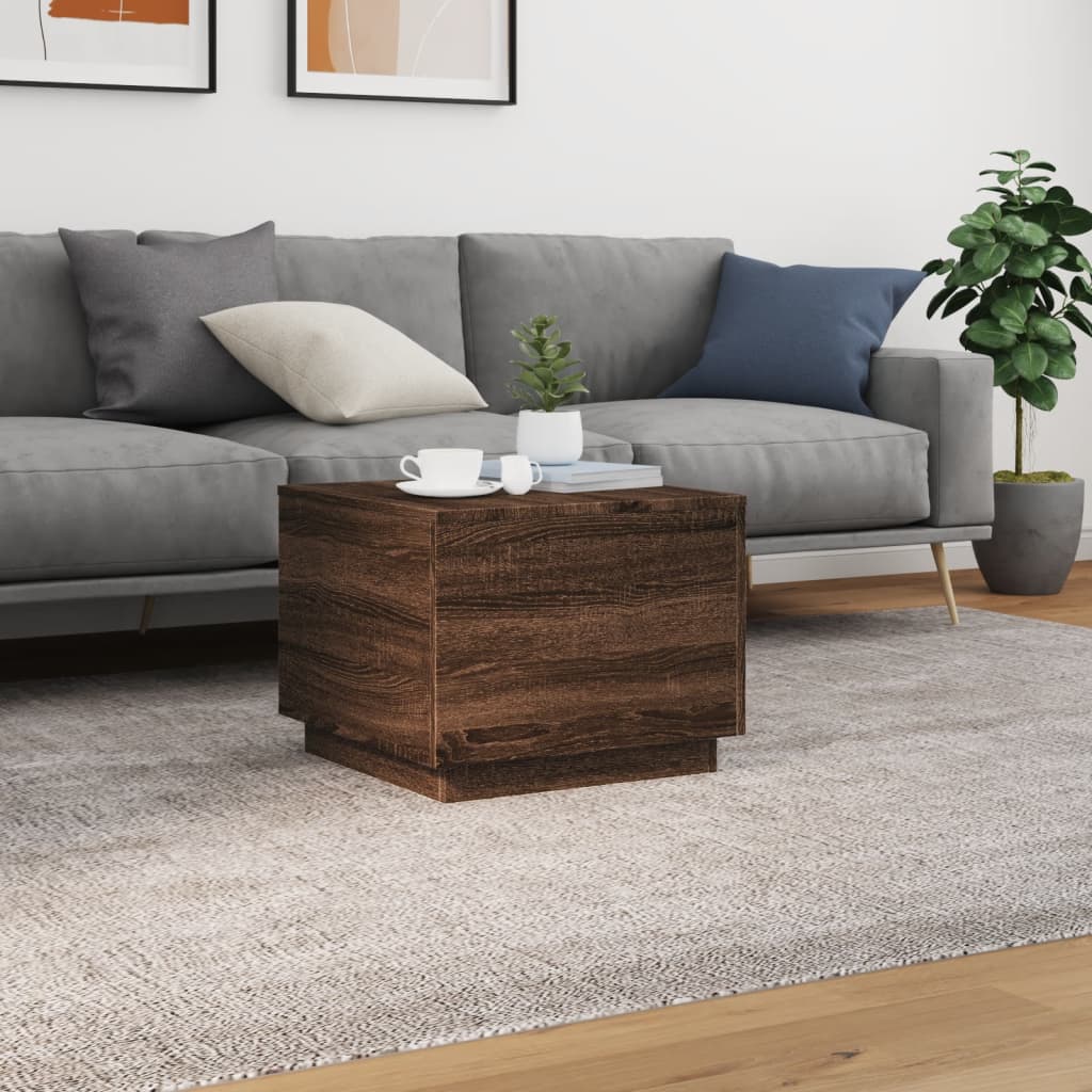 Coffee Table with LED Lights Brown Oak 50x50x40 cm