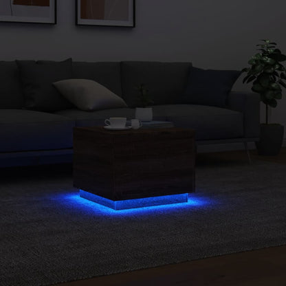 Coffee Table with LED Lights Brown Oak 50x50x40 cm