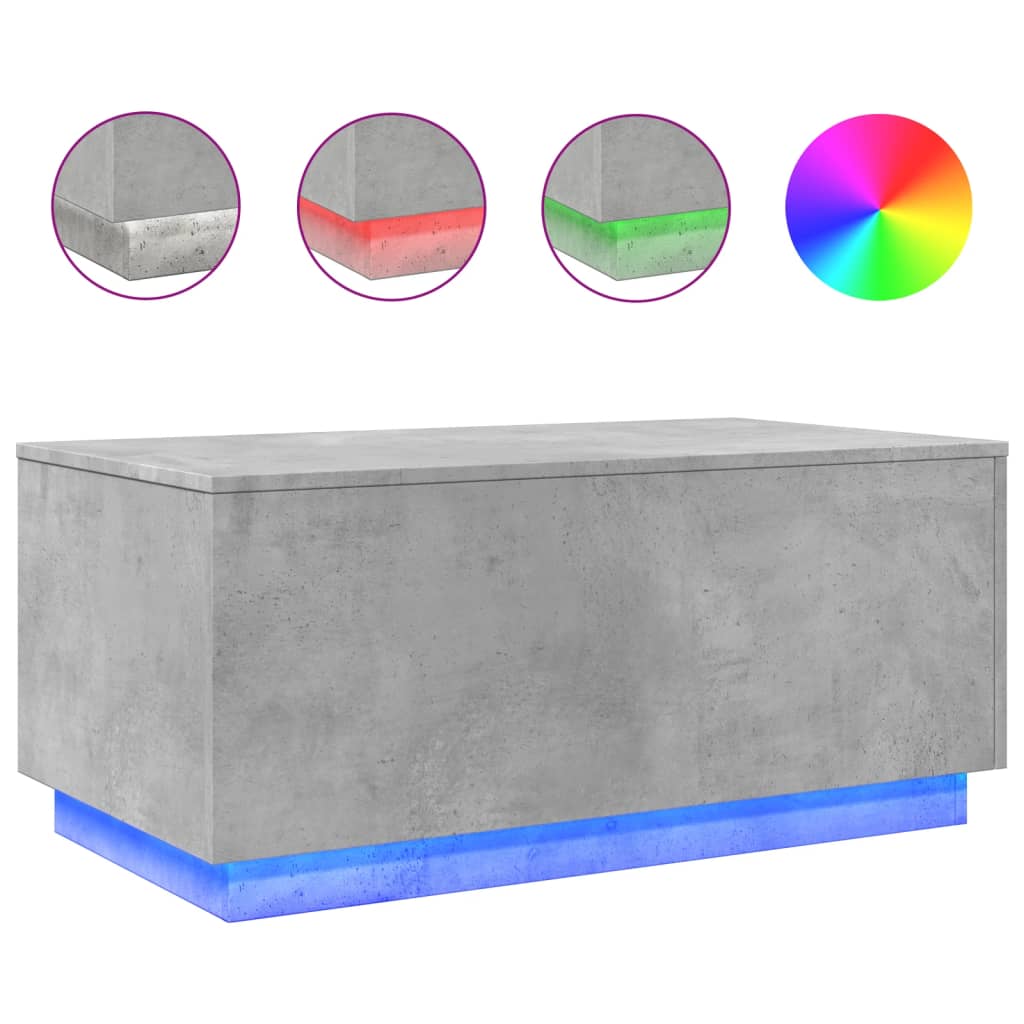 Coffee Table with LED Lights Concrete Grey 90x50x40 cm