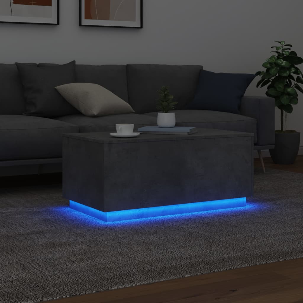 Coffee Table with LED Lights Concrete Grey 90x50x40 cm