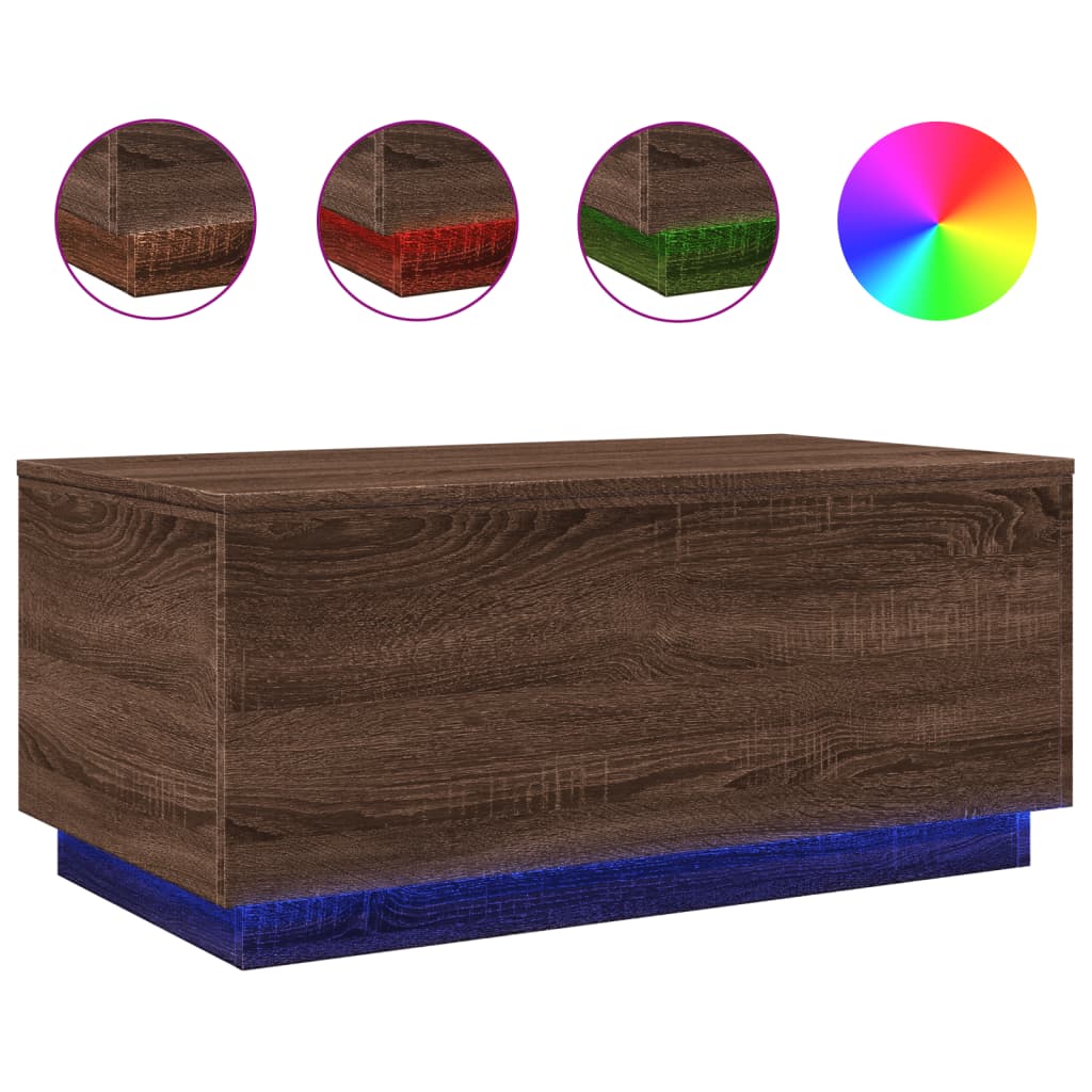 Coffee Table with LED Lights Brown Oak 90x50x40 cm