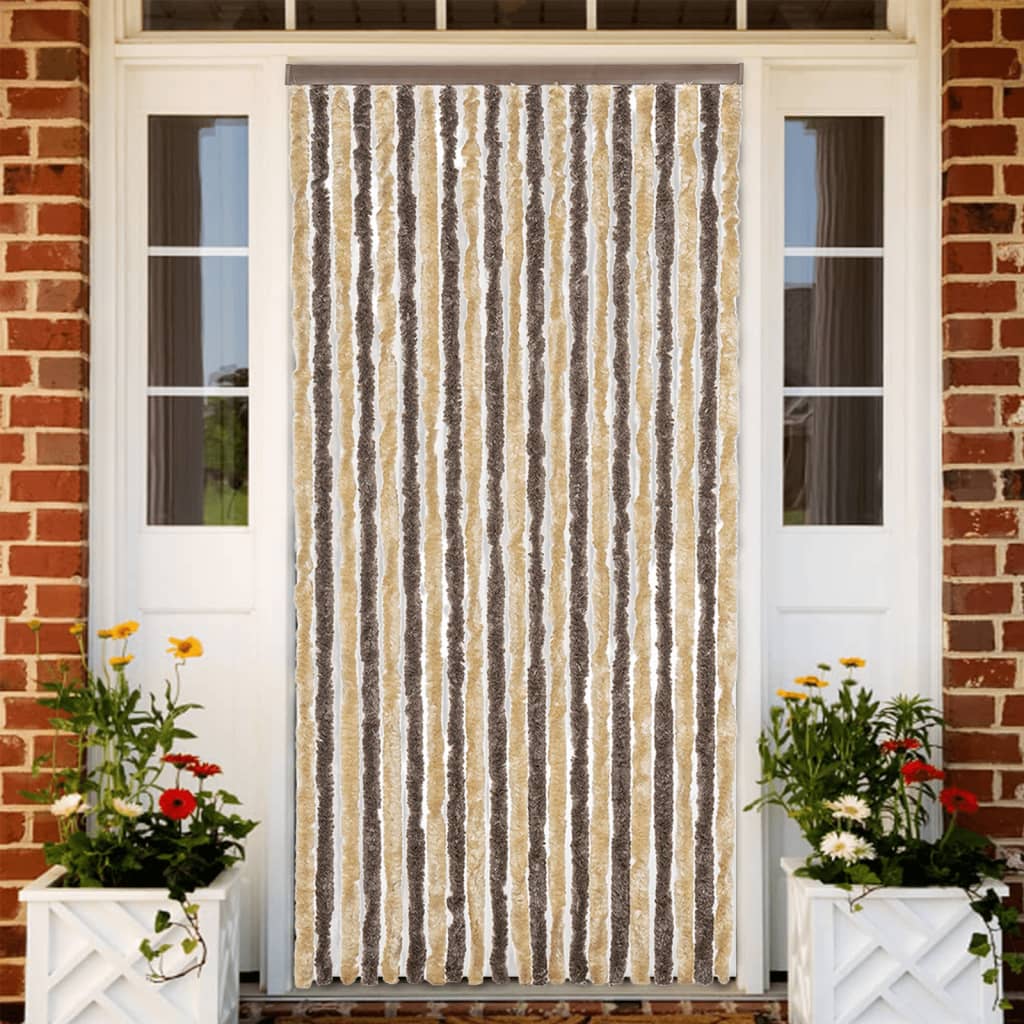 Fly Curtain Dark Brown and Beige 90x200 cm Chenille