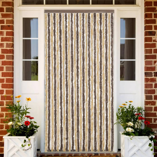 Fly Curtain Dark Brown and Beige 100x220 cm Chenille