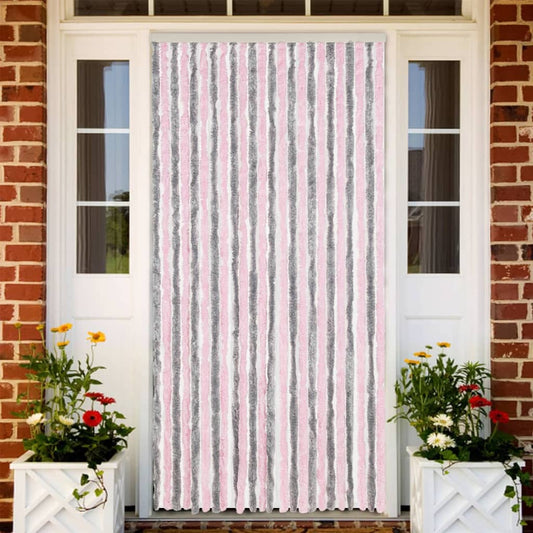 Fly Curtain Silver Grey and Pink 100x200 cm Chenille