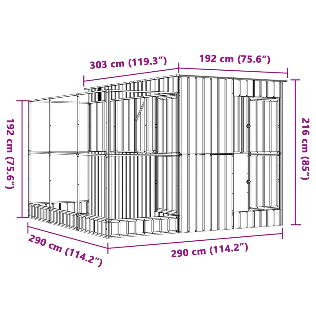 Aviary with Extension Silver 290x303x216 cm Steel