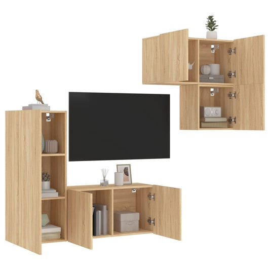 4 Piece TV Wall Units Sonoma Oak Engineered Wood