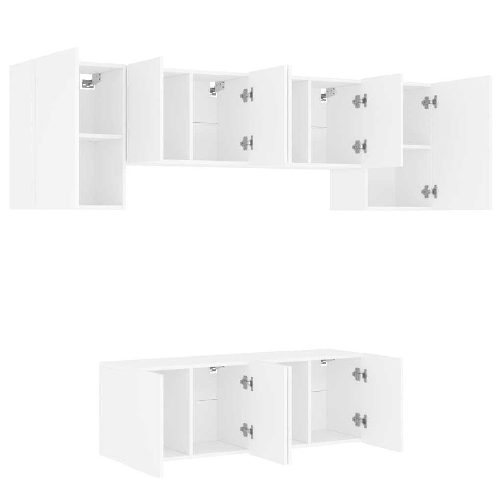 6 Piece TV Wall Units White Engineered Wood