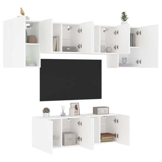 6 Piece TV Wall Units White Engineered Wood