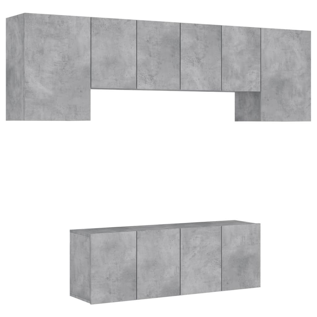 6 Piece TV Wall Units Concrete Grey Engineered Wood