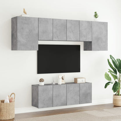 6 Piece TV Wall Units Concrete Grey Engineered Wood