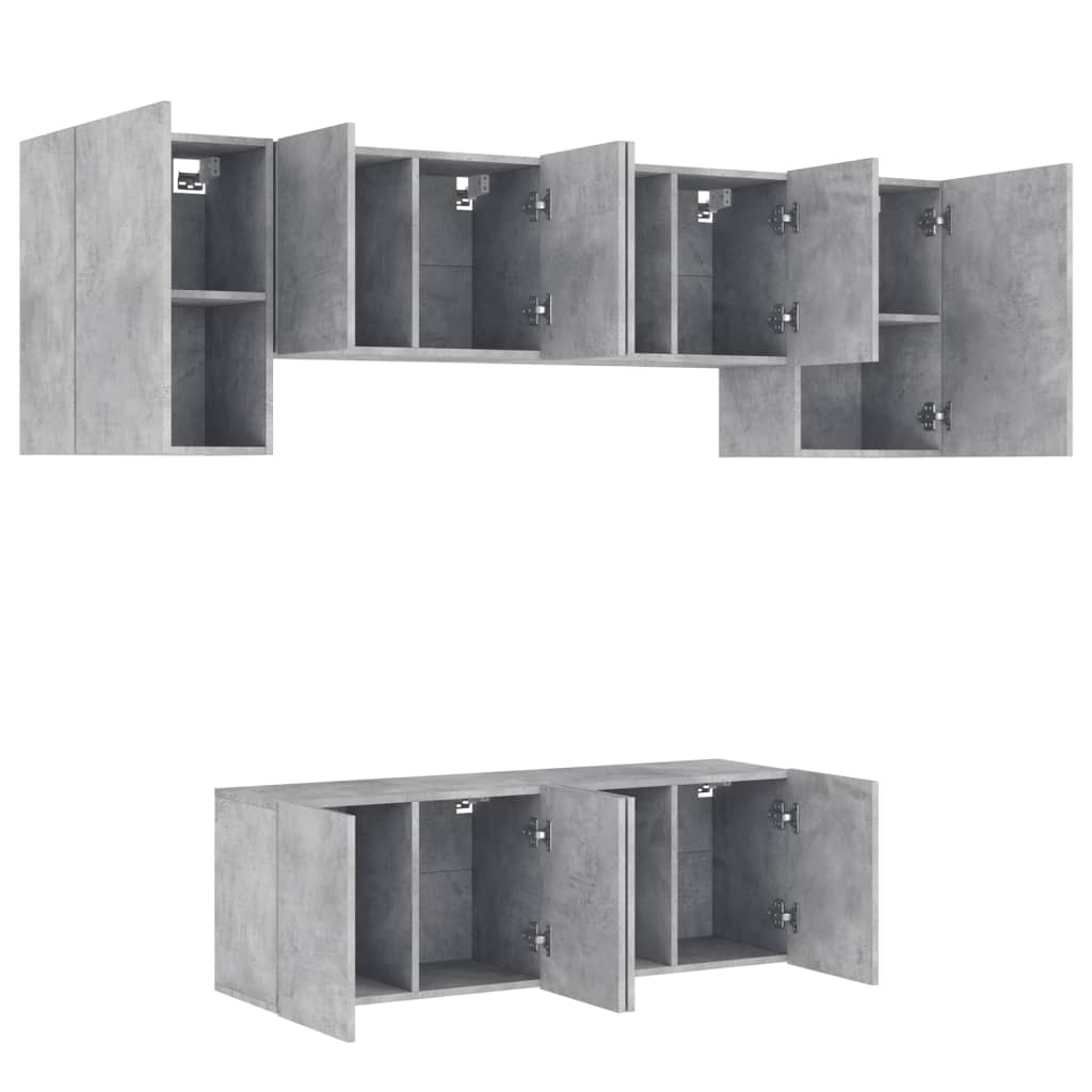 6 Piece TV Wall Units Concrete Grey Engineered Wood