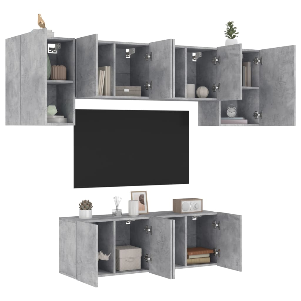 6 Piece TV Wall Units Concrete Grey Engineered Wood