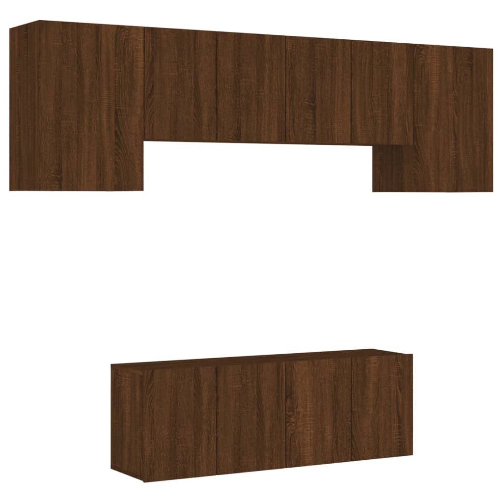 6 Piece TV Wall Units Brown Oak Engineered Wood