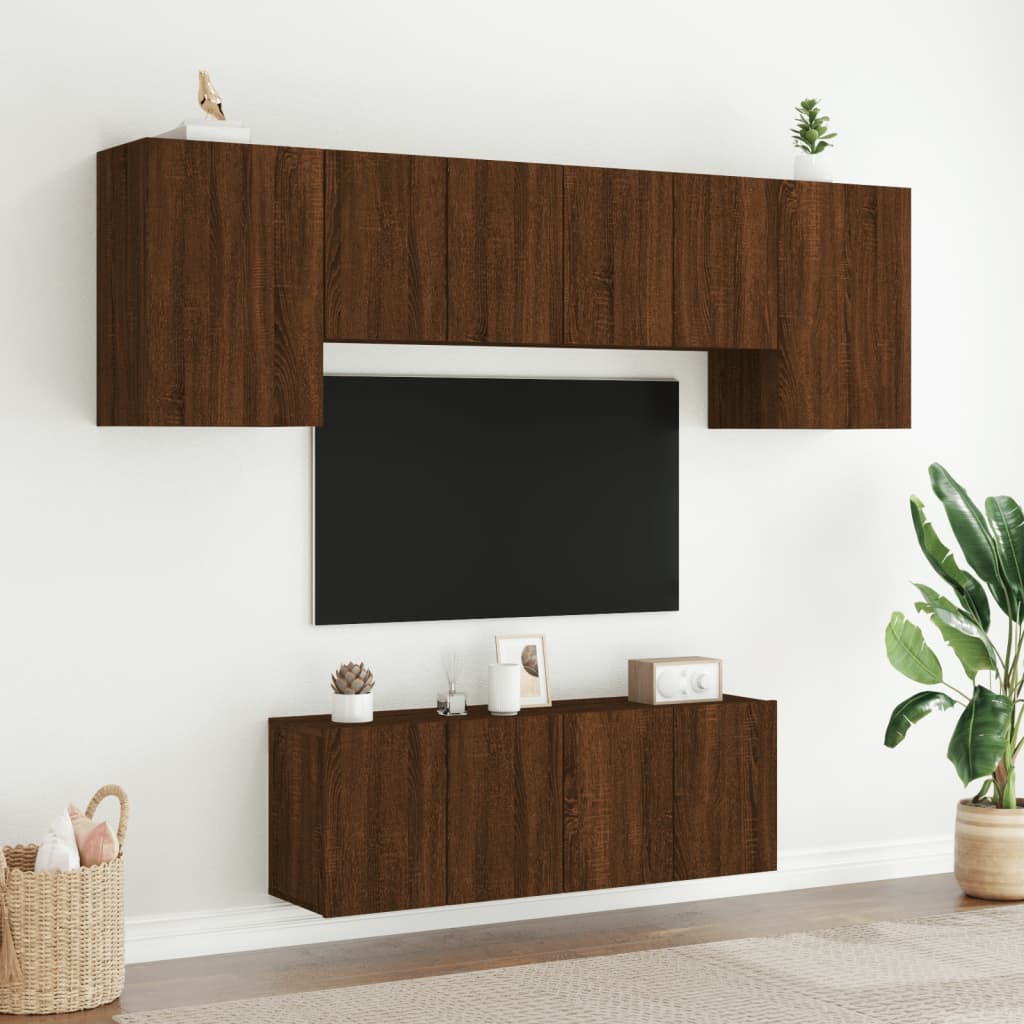 6 Piece TV Wall Units Brown Oak Engineered Wood