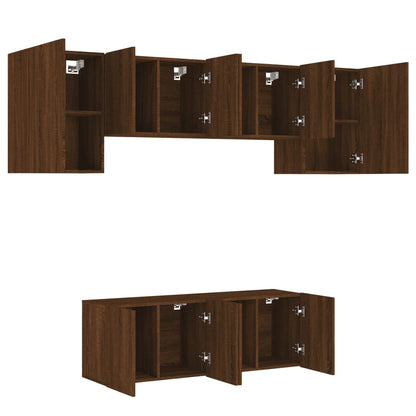 6 Piece TV Wall Units Brown Oak Engineered Wood